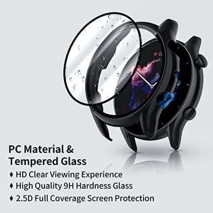 Case Compatible with Amazfit GTR 3 Pro/GTR 3 Screen Protector Tempered Glass All-Around Case Hard PC Full Cover Shell Smartwatch Accessory Coverage Protective Cases for Amazfit GTR 3 (3ColorsA) 3