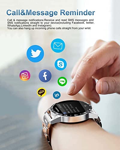 LIGE Smart Watch Men for Android iOS Bluetooth Answer Make Calls Heart Rate Sleep Monitor 1.32 HD Touch Screen IP67 Waterproof Silver Stainless Steel Fitness 20 Sport Mode Activity Tracker Smartwatch 4