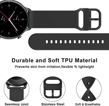 Amzpas Silicone Band for Amazfit GTR 2e/ GTR 2/ GTR 3 Pro/ GTR 3/ GTR 4 Smartwatch, 22mm Adjustable Soft Quick Release Smart Watch Band, 3 Pack Replacement Wristband Straps with Metal Buckle for Men Women 2