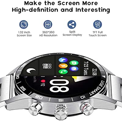 LIGE Smart Watch Men for Android iOS Bluetooth Answer Make Calls Heart Rate Sleep Monitor 1.32 HD Touch Screen IP67 Waterproof Silver Stainless Steel Fitness 20 Sport Mode Activity Tracker Smartwatch 5