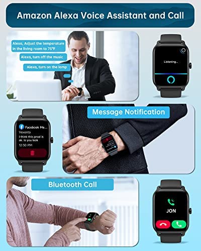 Smart Watch for Men Women (Answer/Make Call), Alexa Built in, 1.8" Full Touch Screen Fitness Tracker with Heart Rate SpO2 Sleep Monitor IP68 Waterproof smartwatch for iPhone Android Phones, Black 2