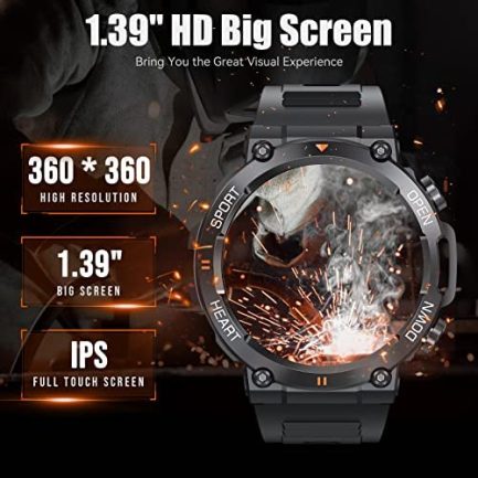 Military Smart Watches for Men Make Call 1.39" HD Big Screen Fitness Tracker Rugged Tactical Smartwatch Compatible with iPhone Samsung Android Phones Heart Rate Sleep Monitor Sports Watch 5