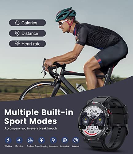 Military Smartwatch Men 400 mAh Outdoor Sport Activity Fitness Tracker Bluetooth Answer Call 1.39" Touchscreen Heart Rate Sleep Monitor Black Stainless Steel Male Smart Watch for iOS Android Phone 5