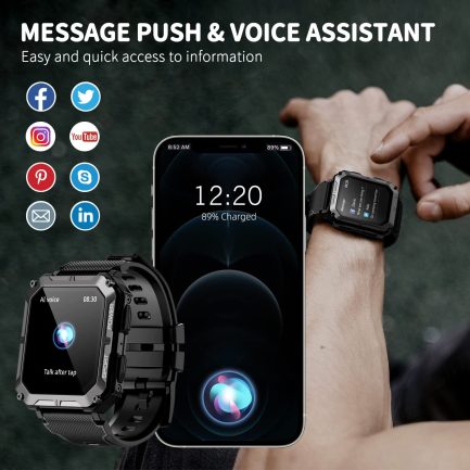 PUREROYI Military Smart Watches for Men IP68 Waterproof Rugged Bluetooth Call(Answer/Dial Calls) 1.83'' Tactical Fitness Watch Tracker for Android iOS Outdoor Sports(Black) 6