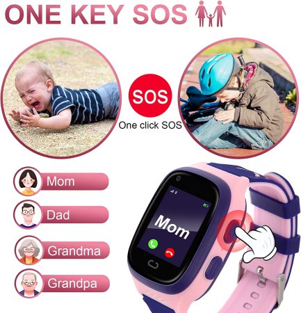 4G Kids Smart Watch GPS Tracker - Smartwatch with Two Way Call Video Calling 7 Puzzle Games Voice Chat SOS School Mode Pedometer Geo-Fence Wi-Fi Touch Screen Alarm Clock Smartwatches for Boys Girls 5