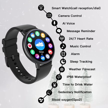 Black Smart Watch for Men(Answer/Make Calls), 1.3" AMOLED HD Full Touchscreen Smartwatch, Compatible with Android/iOS Phones, IP68 Waterproof Fitness Tracker with Ai Voice, Heart Rate, Sleep Monitor. 2