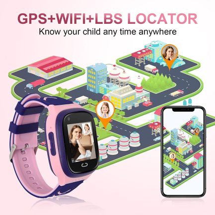 4G Kids Smart Watch GPS Tracker - Smartwatch with Two Way Call Video Calling 7 Puzzle Games Voice Chat SOS School Mode Pedometer Geo-Fence Wi-Fi Touch Screen Alarm Clock Smartwatches for Boys Girls 4