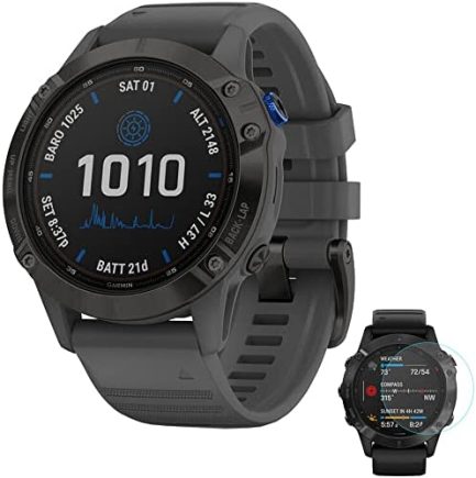 Garmin 010-02410-10 Fenix 6 Pro Solar Multisport GPS Smartwatch Black with Slate Gray Band Bundle with Fenix 6 Screen Protector 1
