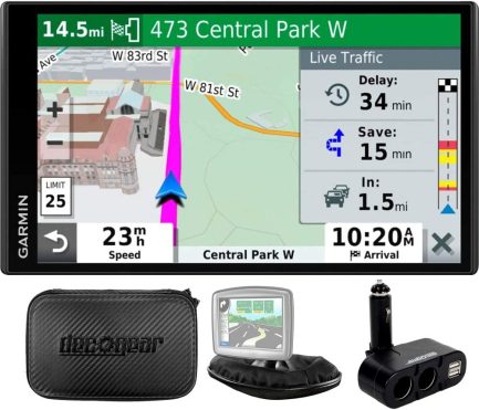 Garmin 010-N2038-02 Drivesmart 65T GPS Navigator (Renewed) Bundle with Dual DC12V/24V Electronic Multifunction Car Socket, Universal Weighted & Deco Gear Hard EVA Case with Zipper 1