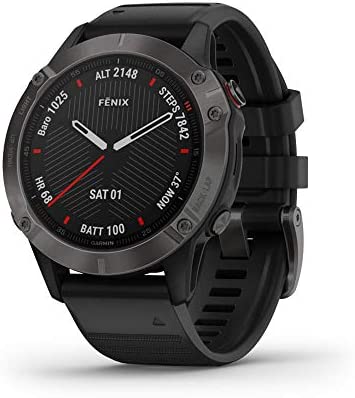 Garmin Fenix 6 Sapphire, Premium Multisport GPS Watch, Features Mapping, Music, Grade-Adjusted Pace Guidance and Pulse Ox Sensors, Dark Gray with Black Band (Renewed) 1