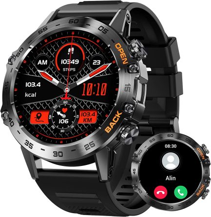 Military Smart Watch for Men Make/Answer Calls Rugged Tactical Smartwatch Compatible with Android iPhone Samsung 1.39" HD Screen Heart Rate Sleep Monitor Watch 108 Sports Modes Fitness Tracker 1