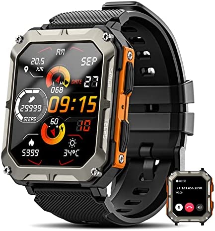 Rgthuhu Military Smart Watch for Men (Answer/Make Call), 2023 Rugged Tactical Smartwatch for Android Phones and iPhone, 10ATM Waterproof Outdoor Sports Fitness Tracker with Heart Rate, Sleep Monitor 1