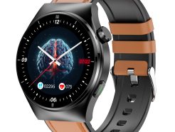 F320 Fitness Sports Watch Non-invasive Blood Sugar Test Smartwatch with Blood Oxygen Heart Rate Monitoring - Brown Leather Strap