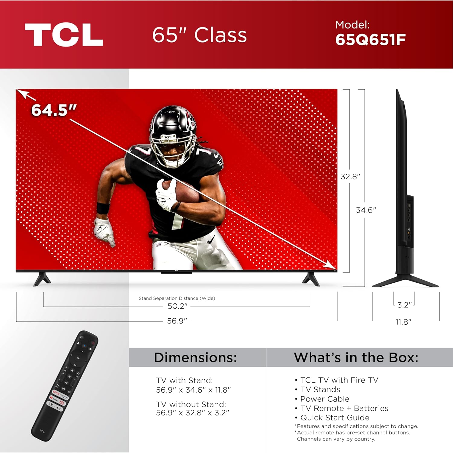 817iQZzC5BL._AC_SL1500_.jpg TCL 65-Inch Class Q65 QLED 4K Smart TV with Fire TV (65Q651F, 2024 Model), Dolby Vision, HDR PRO+, Dolby Atmos, Alexa Built-in with Voice Remote, Apple AirPlay 2 Compatibility, Streaming Television 3
