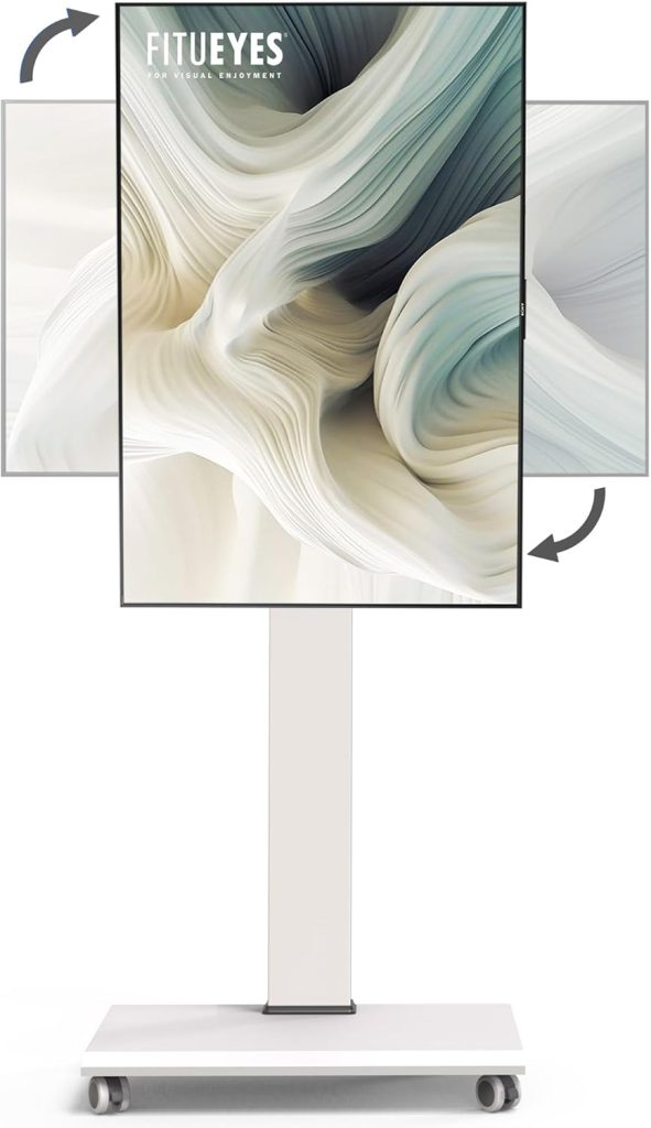 FITUEYES Rolling TV Stand - Portable Mobile TV Cart on Wheels for 32 to 65 70 75 Inch TVs, Landscape to Portrait Rotating and 40°Swivel, Height Adjustable TV Cart Rolling TV Stand Hold Up to 88 Lbs 1