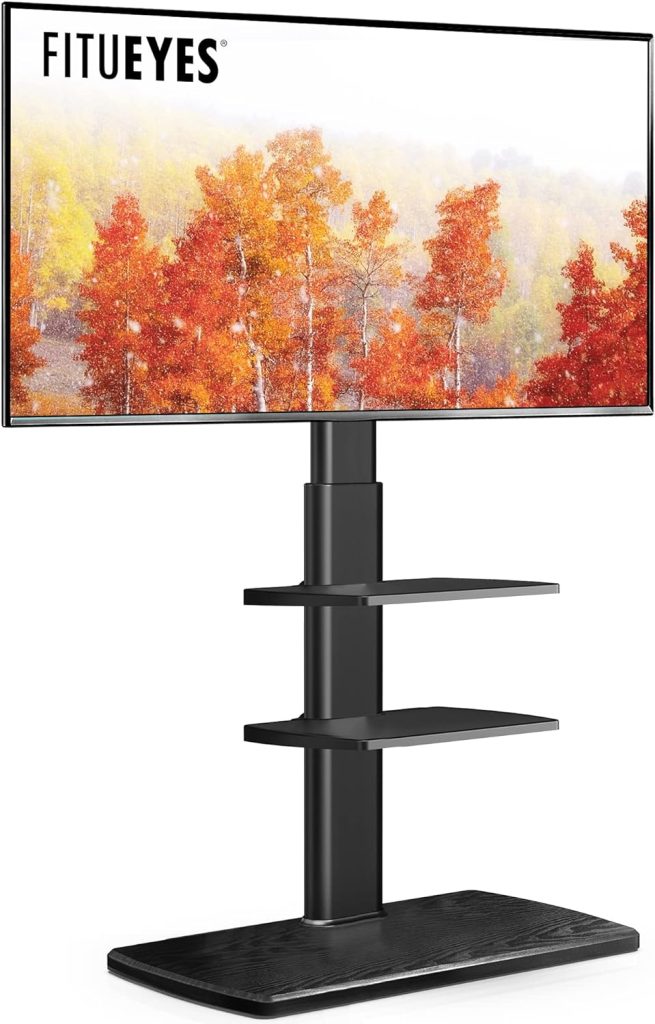 FITUEYES TV Floor Stand for Living Room Bedroom, Tall TV Stands with Sturdy Wood Base for 32 39 40 43 49 50 55 60 65 70 Inch TVs, Corner Stand with Height Adjustable Shelves, Swivel Black 1