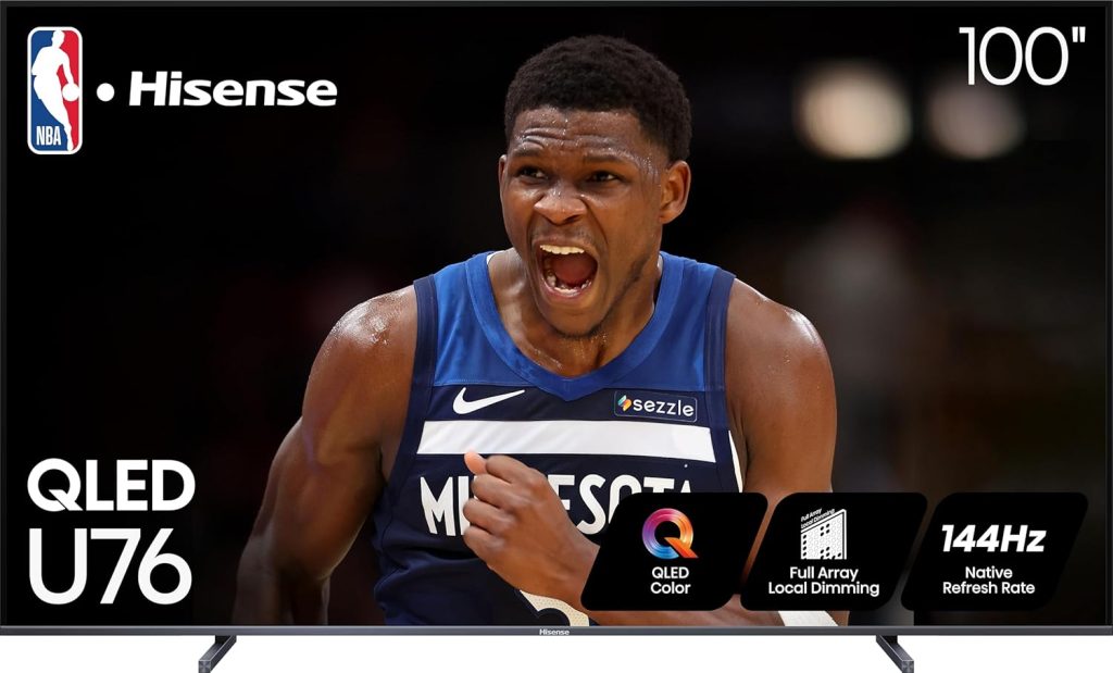 Hisense 100-Inch Class U7 Series ULED 4K UHD Google Smart TV (100U76N, 2024 Model) - QLED, Native 144Hz, Motion Rate 480, Dolby Vision, Full Array Local Dimming, Game Mode Pro, Alexa Compatibility 1