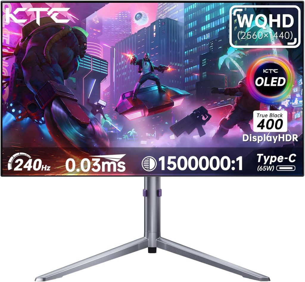 KTC 27-inch OLED Gaming Monitor | QHD 2560x1440P | 240Hz 0.03ms GTG | 1.5M:1 Contrast Ratio | DisplayHDR True Black 400 | 65W USB Type-C | Dual Speakers | Comes with Type-C, HDMI & DP Cables Included 1
