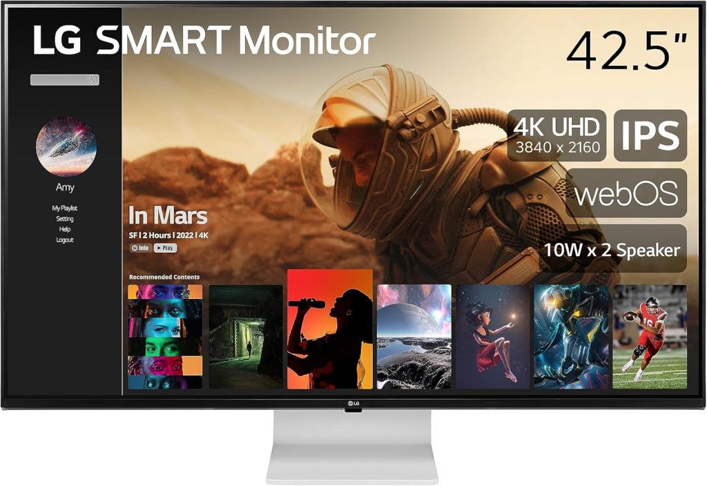 LG Smart Monitor (43SQ700S) -43-Inch 4K UHD(3840x2160) IPS Display, webOS Smart Monitor, ThinQ Home, Magic Remote, USB Type-C, 2X Stereo Speakers, AirPlay 2, Screen Share, Bluetooth,White 1