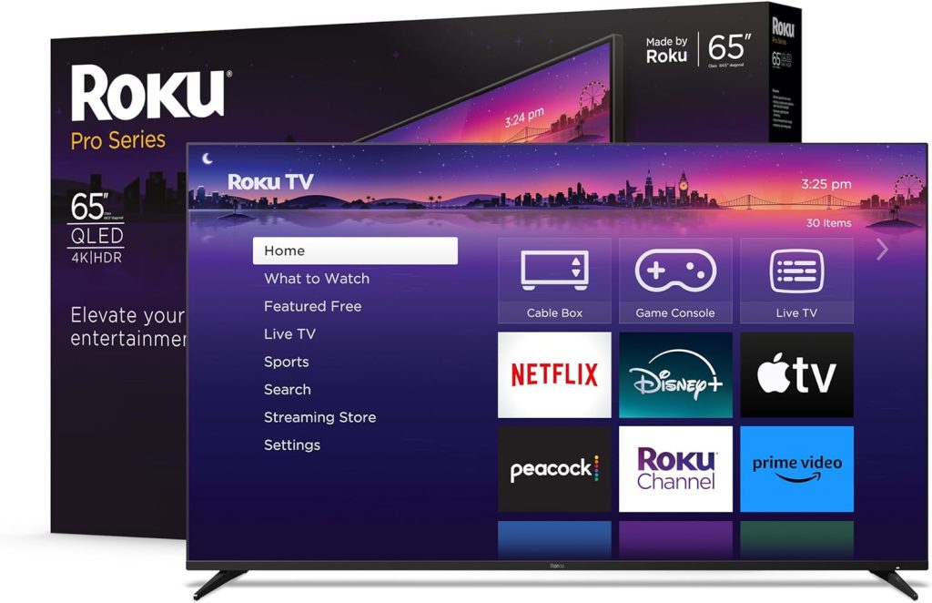 Roku Smart TV – 65-Inch Pro Series 4K QLED RokuTV with Backlit Roku Voice Remote Pro, Dolby Vision IQ, 120Hz Refresh Rate – Live Local News, Sports, Gaming 1