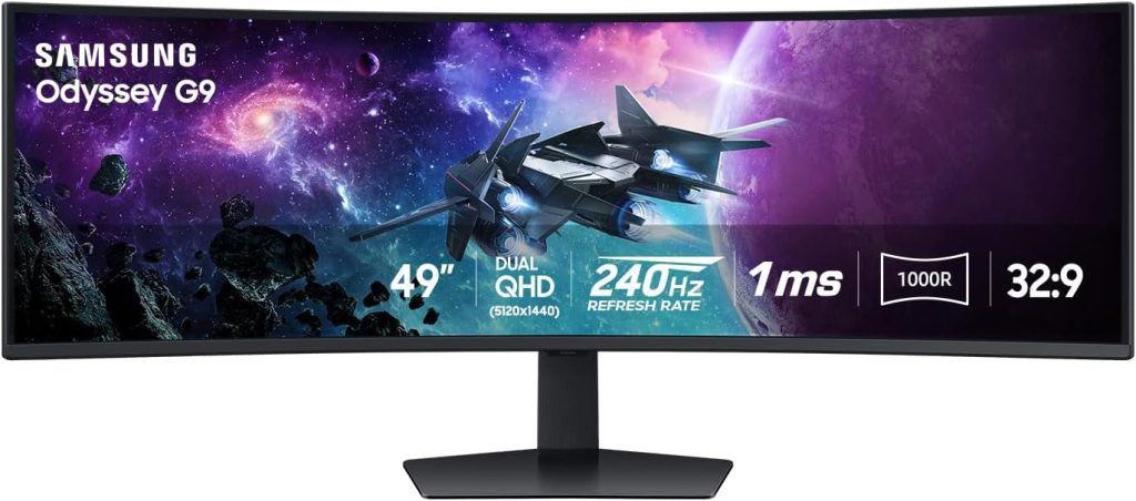 SAMSUNG 49" Odyssey G9 (G95C) Series DQHD 1000R Curved Gaming Monitor, 240Hz, 1ms(GtG), DisplayHDR 1000, AMD FreeSync Premium Pro, Eye Saver Mode, Auto Source Switch+, LS49CG950ENXZA, 2024 1