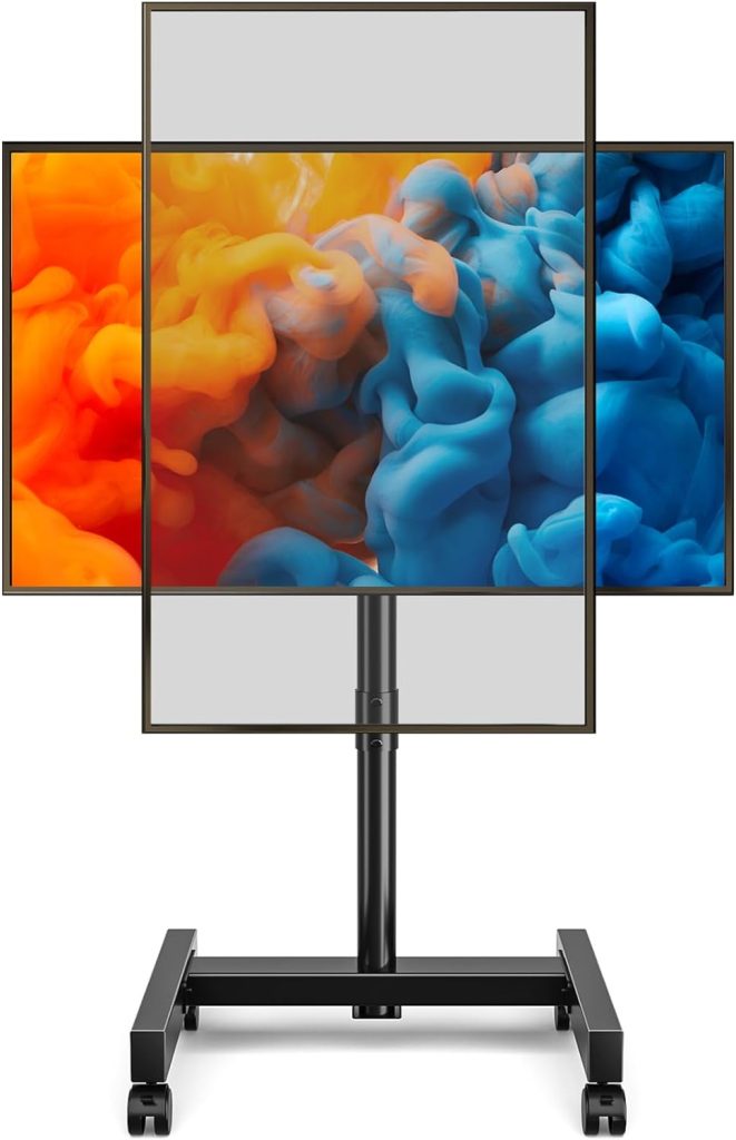 YOMT Mobile TV Cart Rolling TV Stand for 13-50 inch Screens, Tilting and Rotating Mount, Portrait to Landscape, Height Adjustable Portable TV Stand with Wheels Holds up to 44lbs Max VESA 200x200mm 5