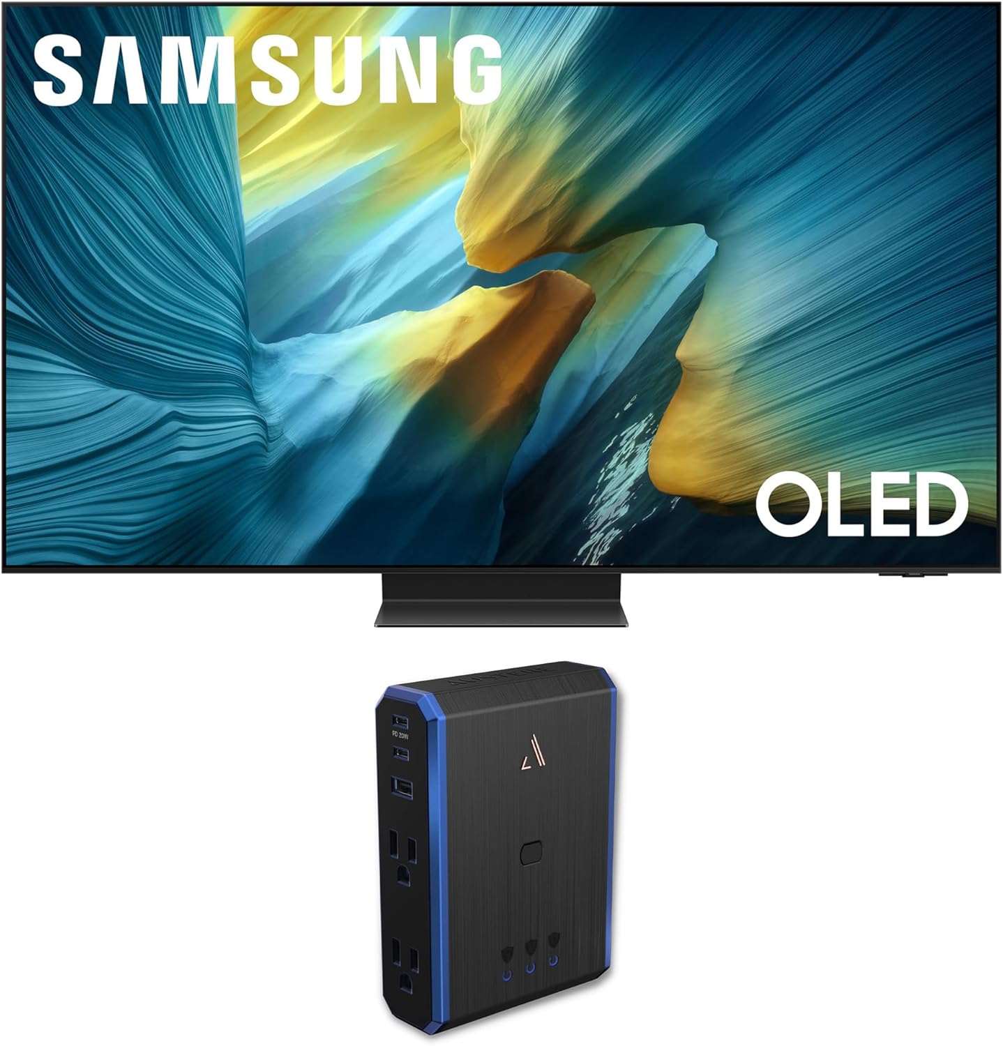 samsung 65 inch class oled s95f 4k glare free smart tv nq4 ai gen3 processor, oled hdr pro, motion xcelerator 164hz, dolby atmos bundle with an austere 5s ps4 us1 4 outlet power (2025)