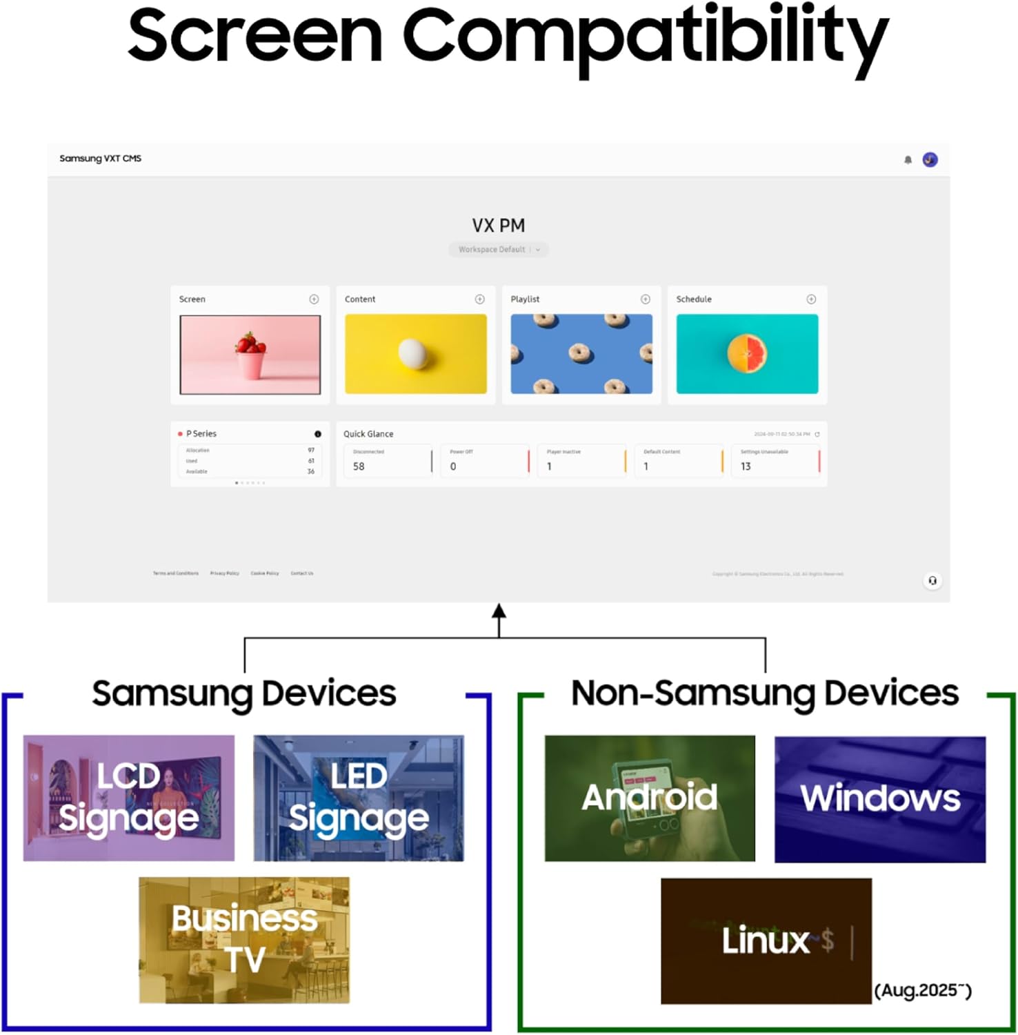 samsung 43" crystal uhd 4k pro tv + vxt s series w/cloud based, content management software, 1 year subscription