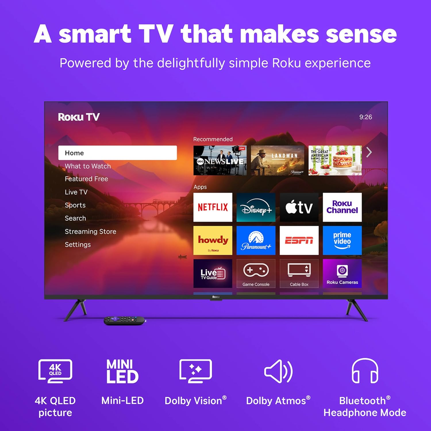 roku smart tv – 55 inch plus series, mini led tv – rokutv with enhanced voice remote – flat screen 4k qled television with dolby vision & wi fi for streaming live local news, sports