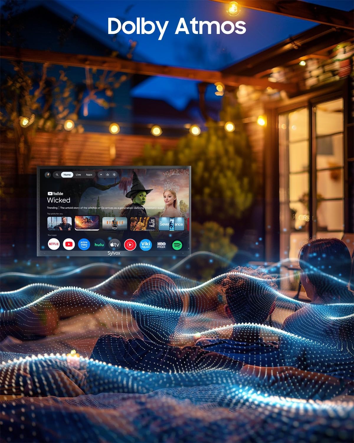 sylvox outdoor tv, 55 inch waterproof smart tv, 2000 nits full sun tv, 4k, dolby atmos, hdr10, weatherproof television with voice assistant remote (pool pro 2.0, latest model)