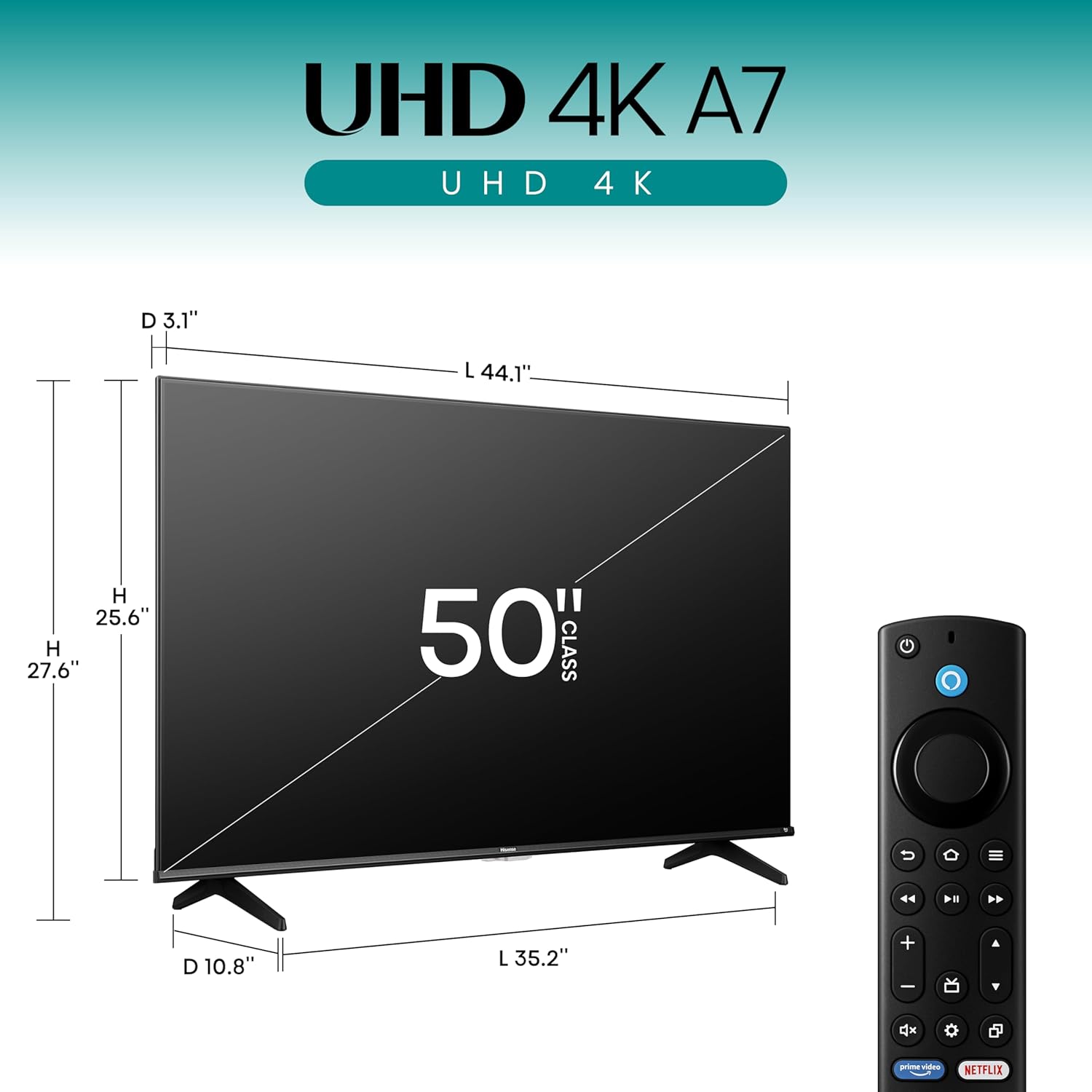 Hisense 50" Class A7 Series (50A7NF) 4K UHD Smart Fire TV, Voice Remote with Alexa, Wide Color Gamut, HDR10+, Dolby Vision, Dolby Atmos, Game Mode, ALLM, Stream Live TV Without Cable - Image 3