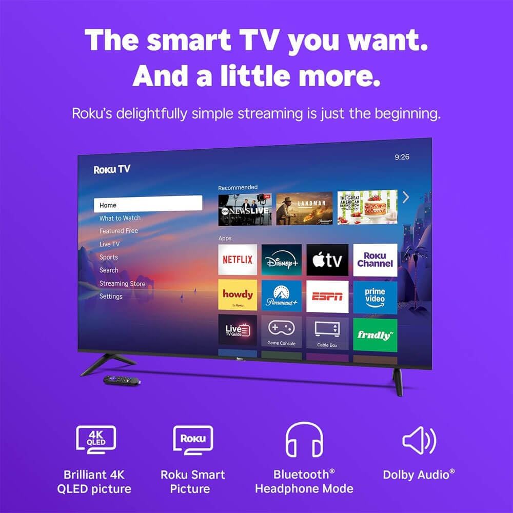 Roku 50 Inch Class Select Series 4K QLED Smart TV Quantum Dot HDR WiFi Voice Remote Streaming Television HDMI Cable Streaming Bundle 12 Month CPS Warranty - Image 3
