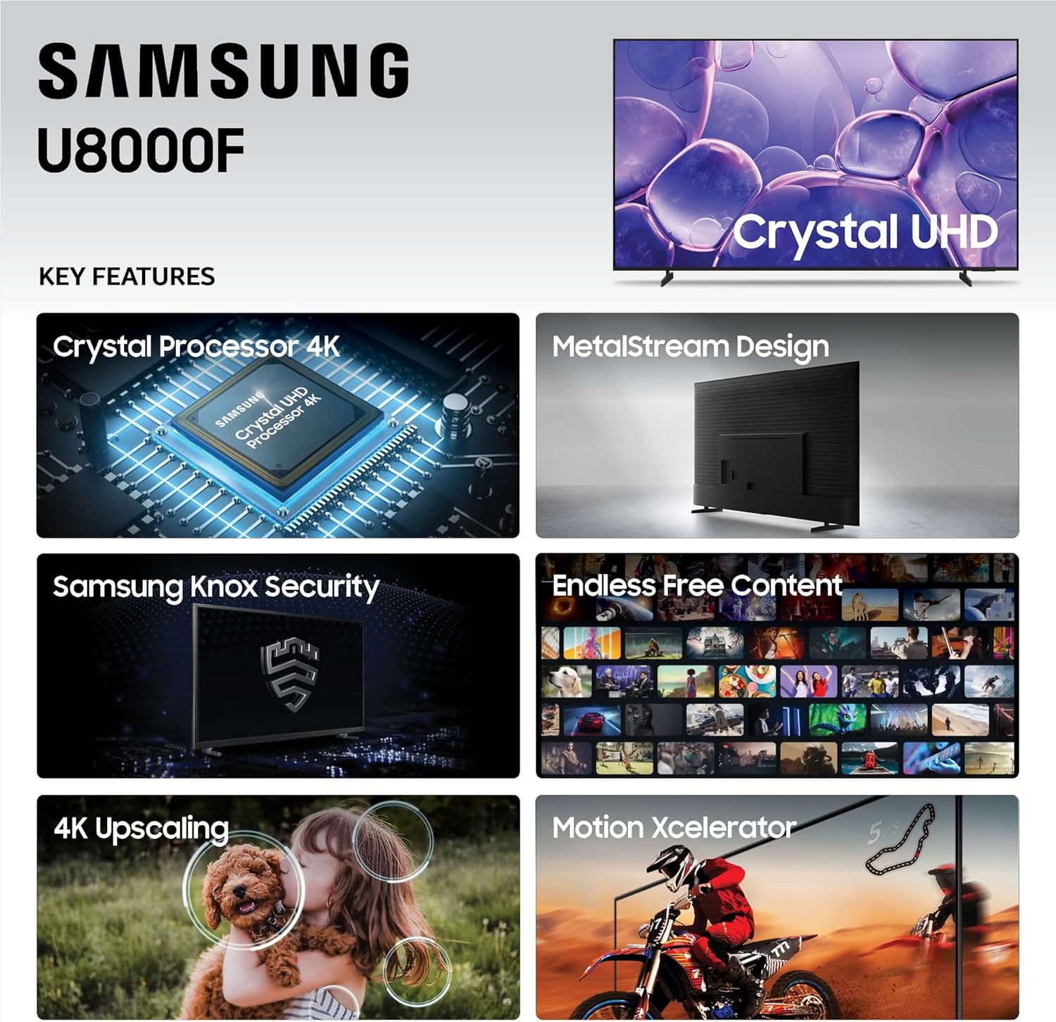 Samsung 55-Inch Class Crystal UHD U8000F 4K Smart TV (2025 Model) Endless Free Content, Processor, MetalStream Design, Knox Security, Compatible with Alexa - Image 3