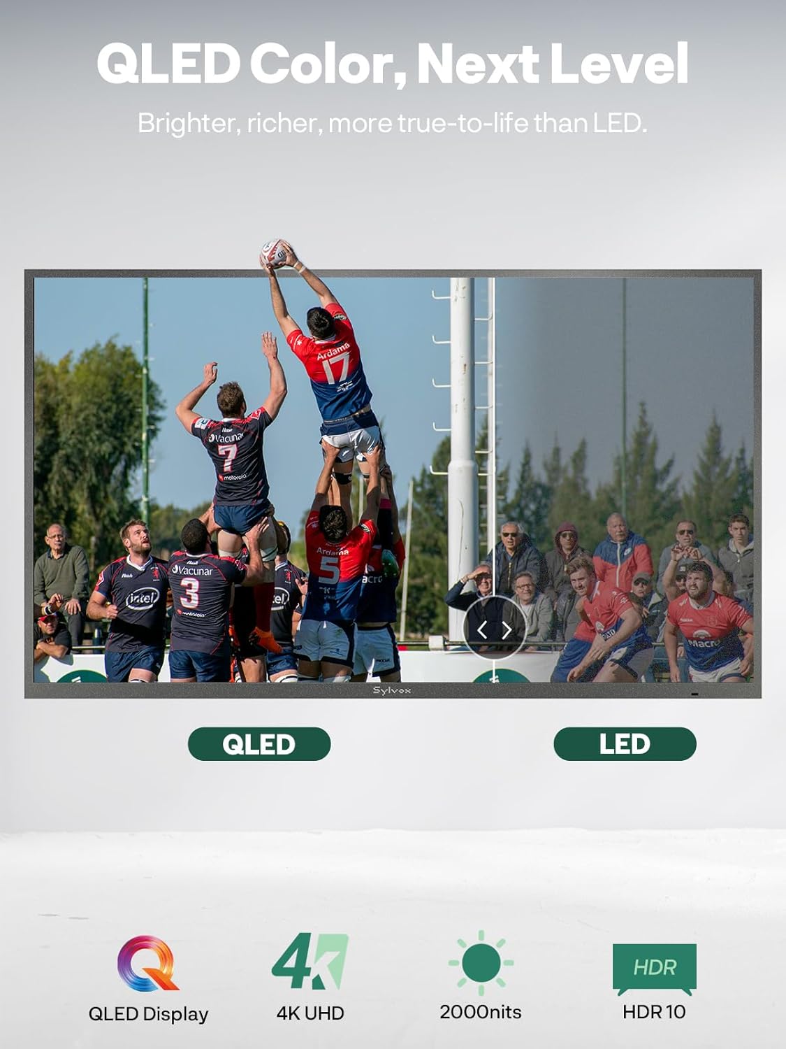 SYLVOX 65" QLED Outdoor TV, 2000 Nits Outdoor TV for Bright Outdoor Conditions, 4K UHD, IP56 Weatherproof, Anti-Glare Matte Screen, Dolby Atmos, Smart Google TV, Pool Pro QLED 3.0+ Series (2026) - Image 5