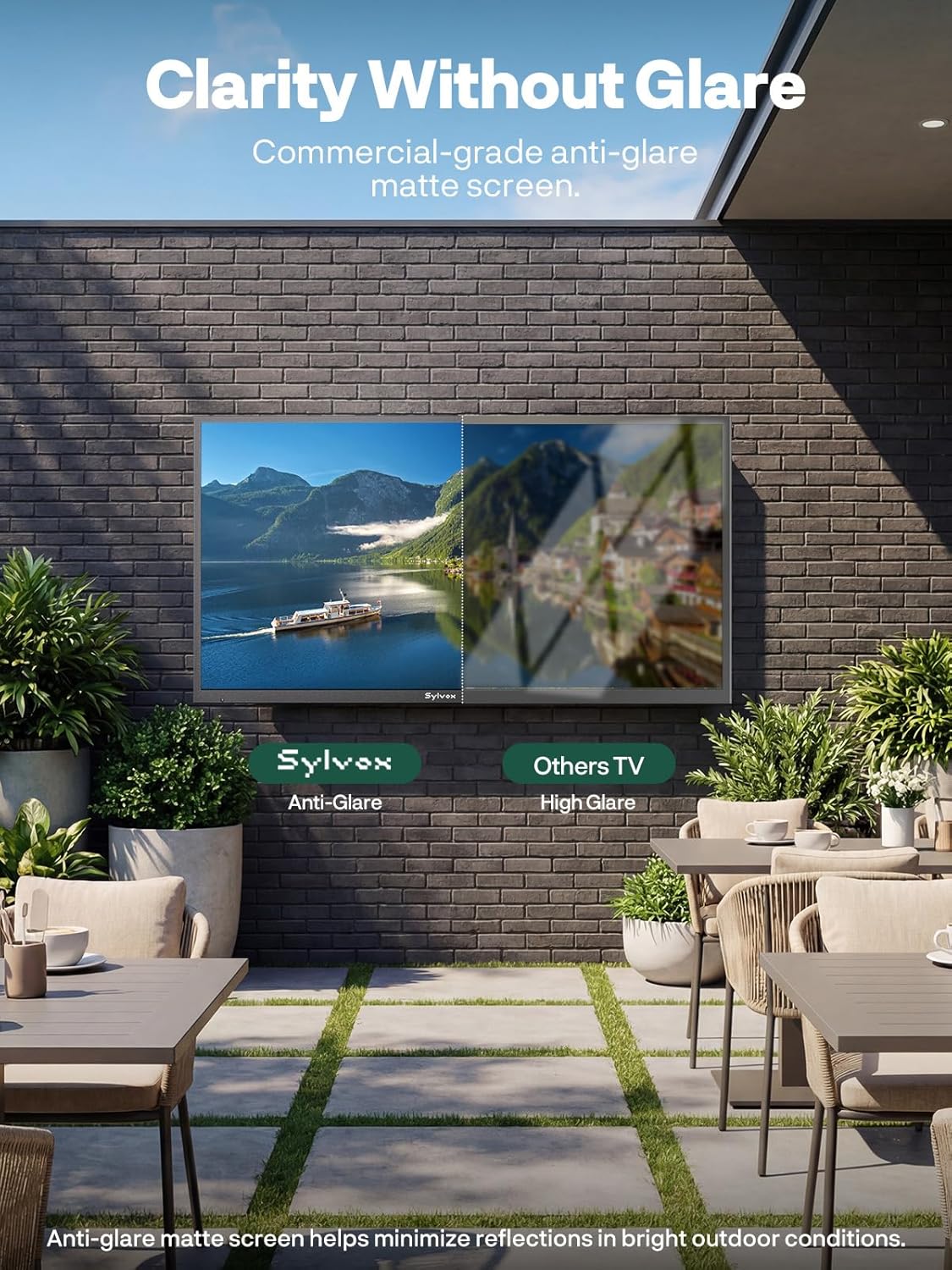 SYLVOX 65" QLED Outdoor TV, 2000 Nits Outdoor TV for Bright Outdoor Conditions, 4K UHD, IP56 Weatherproof, Anti-Glare Matte Screen, Dolby Atmos, Smart Google TV, Pool Pro QLED 3.0+ Series (2026) - Image 6