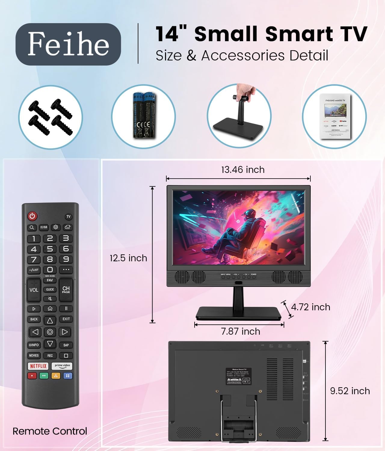 Feihe 14 Inch Small Smart TV, HD LED Flat Screen Smart TV with ATSC Tuner/HDMI/USB/AV for Kitchen, RV, Camper, Bedroom or Travel Use - Image 3