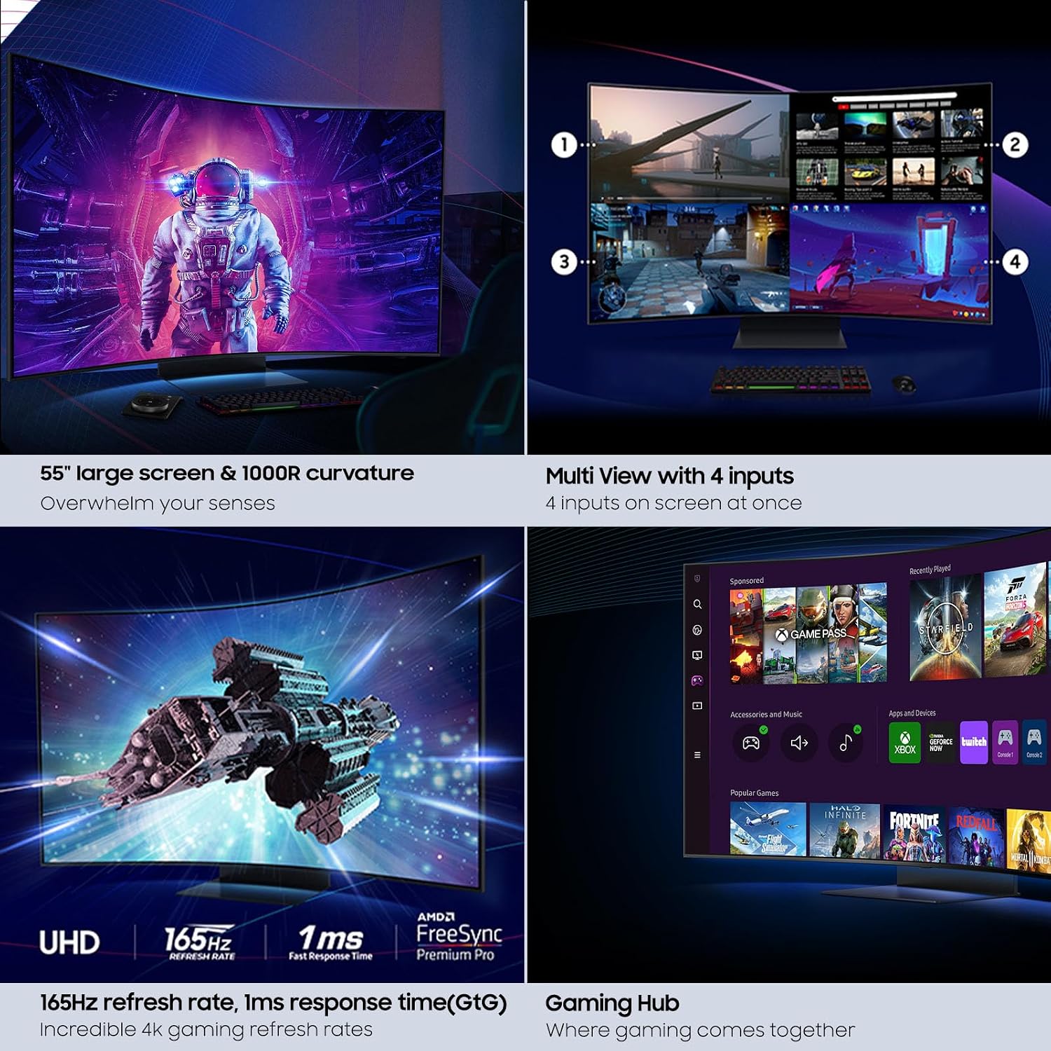 Samsung 55" Odyssey Ark 2nd Gen 4K UHD 1000R Curved Gaming Monitor, 165Hz, 1ms, 4 Input Multi View, Quantum Mini-LED, AMD FreeSync Premium Pro, HDR 10+, Height Adjustable Screen, LS55CG970NNXGO - Image 3