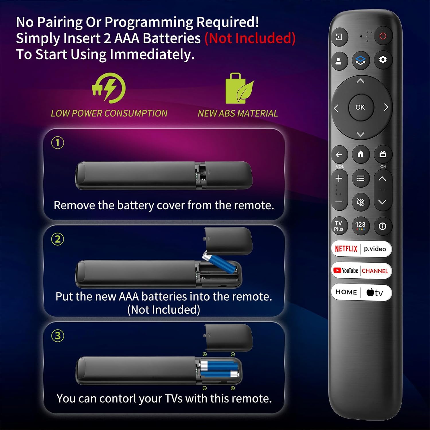 (Pack of 2) Replacement-for-TCL-Google-TV-Remote-Control,Universal Remote for TCL Smart UHD HDR LED Mini QLED 4K Google TVs(Not for Fire or Roku TVs) - Image 6