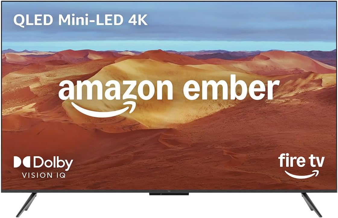 amazon ember 75" mini led series with fire tv (newest model), qled 4k uhd smart tv, dolby vision iq, 144hz gaming mode, ambient experience, find shows faster with alexa+