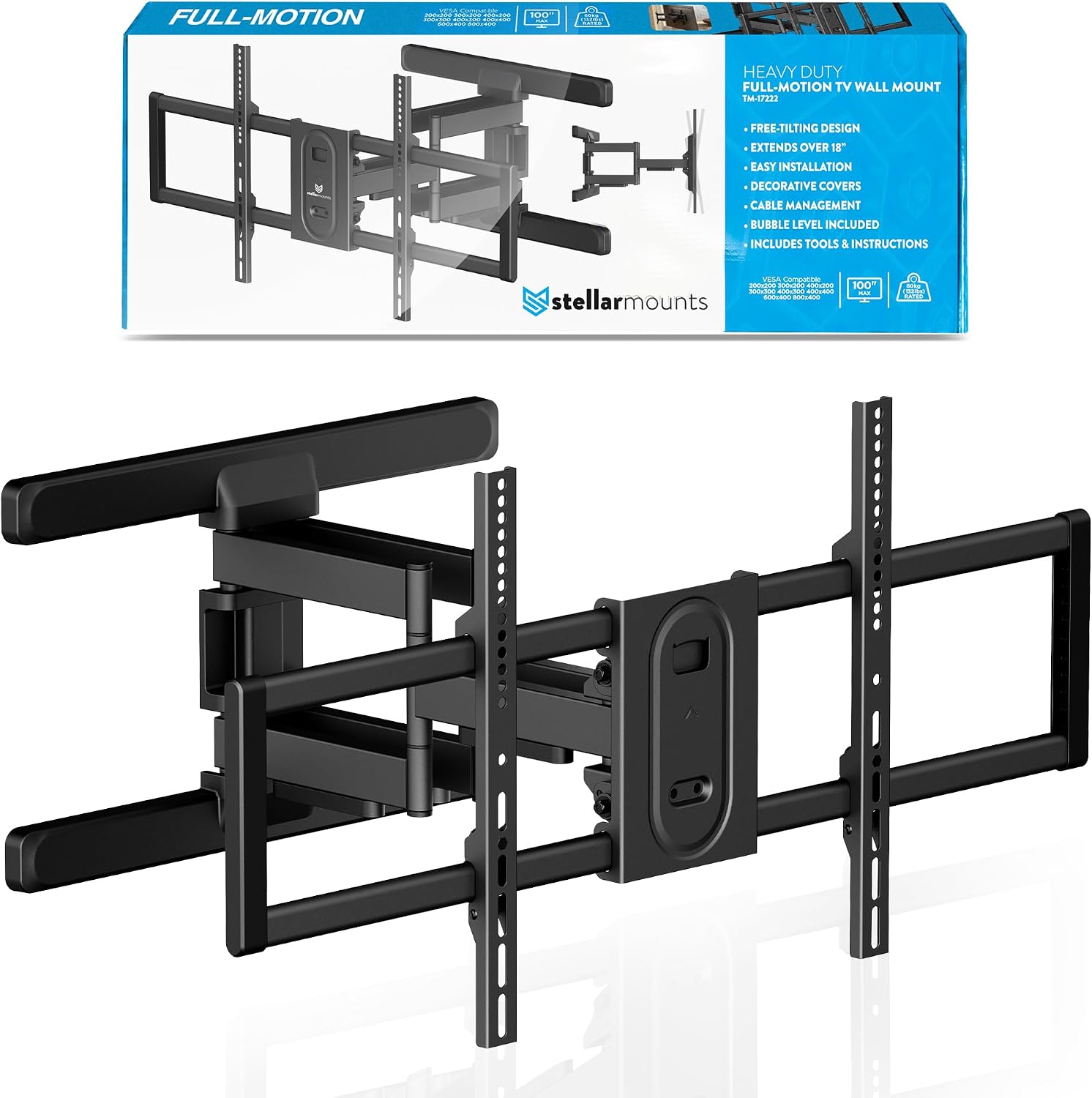 Heavy Duty Dual Arm Articulating TV Wall Mount Bracket for Hisense U75 Mini LED Google TV 65U75N 65 Inch TV - Tilt & Swivel with Reduced Glare
