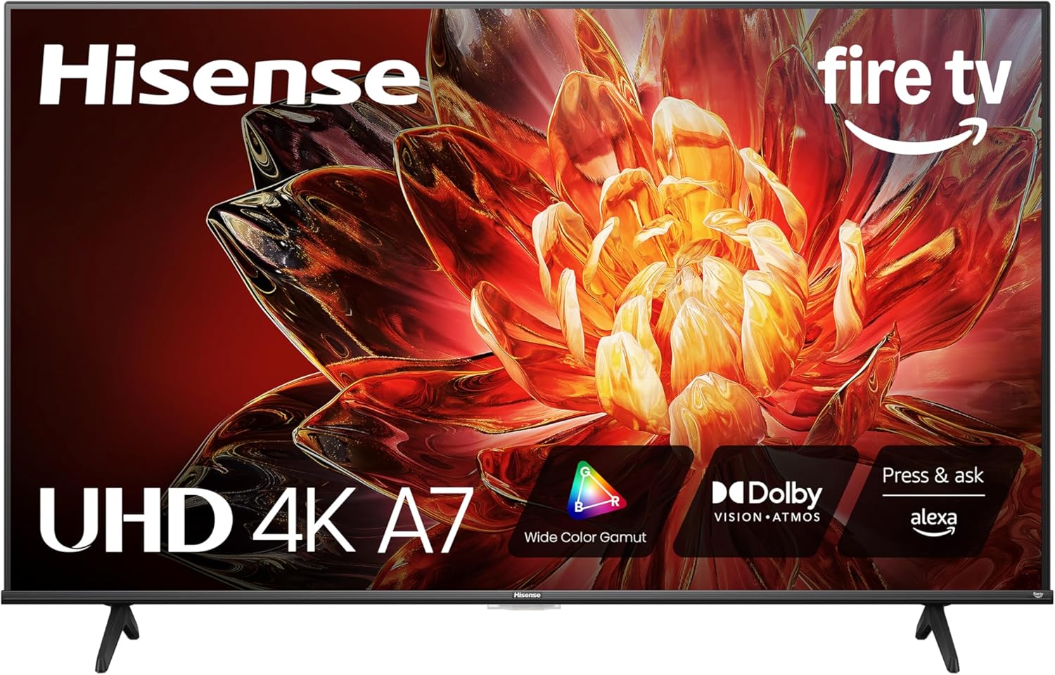 Hisense 50" Class A7 Series (50A7NF) 4K UHD Smart Fire TV, Voice Remote with Alexa, Wide Color Gamut, HDR10+, Dolby Vision, Dolby Atmos, Game Mode, ALLM, Stream Live TV Without Cable