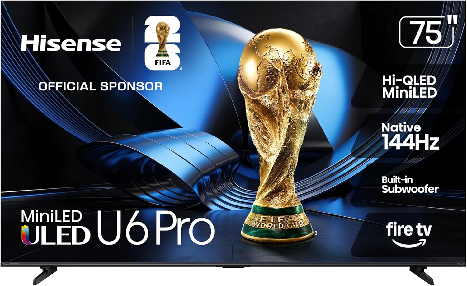 hisense 75" u6 pro series mini‑led uled 4k uhd hdr gaming ai smart fire tv (75u6sf pro, 2026 new) – hi qled, native 144hz, motion rate 480, dolby vision iq · atmos, hdr10+, glare free, alexa+