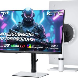 KTC 27 Inch 4K MiniLED Gaming Monitor, UHD 3840x2160 Dual Mode (4K 160Hz/FHD 320Hz), HDR 1400, Fast IPS, Type-C 65W, KVM, VESA, Tilt & Swivel & Height Adjustable, White, M27P6