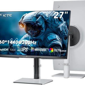 KTC M27T6S 27 Inch Gaming Monitor, 1440P Mini LED Monitor 200Hz(OC 210Hz), 157%sRGB, HDR 1000, 1ms MPRT, Adaptive Sync, HDMI DP Port, Tilt Swivel Pivot Height Adjustment, VESA Mount Vertical Monitors