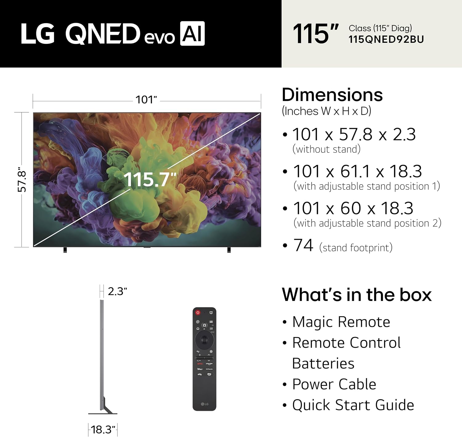 LG 115-Inch Class QNED evo AI QNED92B Series Mini LED 4K Smart TV w/Dolby Atmos, Dolby Vision, HDR10, AI Super Upscaling 4K, Filmmaker Mode, Wow Orchestra, Compatible with Alexa (115QNED92BU, 2026) - Image 2