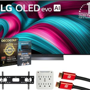 LG 55" C5 OLED evo 4K UHD Smart webOS TV (2025) Bundle with CPS Exclusive 26 Month Protection, 2X HDMI Cable, Wall Mount, 6-Outlet Surge Adapter & Deco Gear Complete Home Theater Beginner′s Guidebook