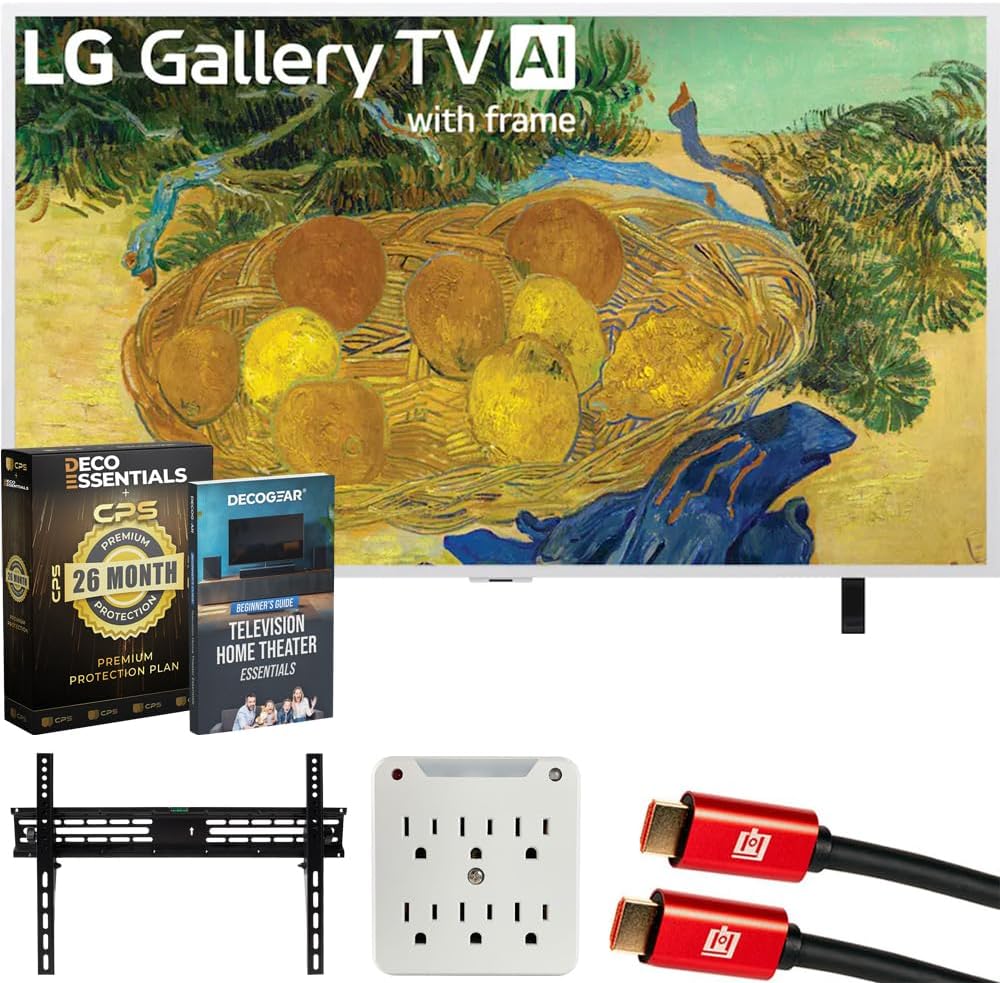LG 55" Gallery TV with Frame LX7B Mini LED 4K TV 2026 55LX7BPUA Bundle with 26 Month CPS Protection Pack, 2X HDMI Cable, Wall Mount, 6-Outlet Surge Adapter and Deco Gear Home Theater Beginner's Guide