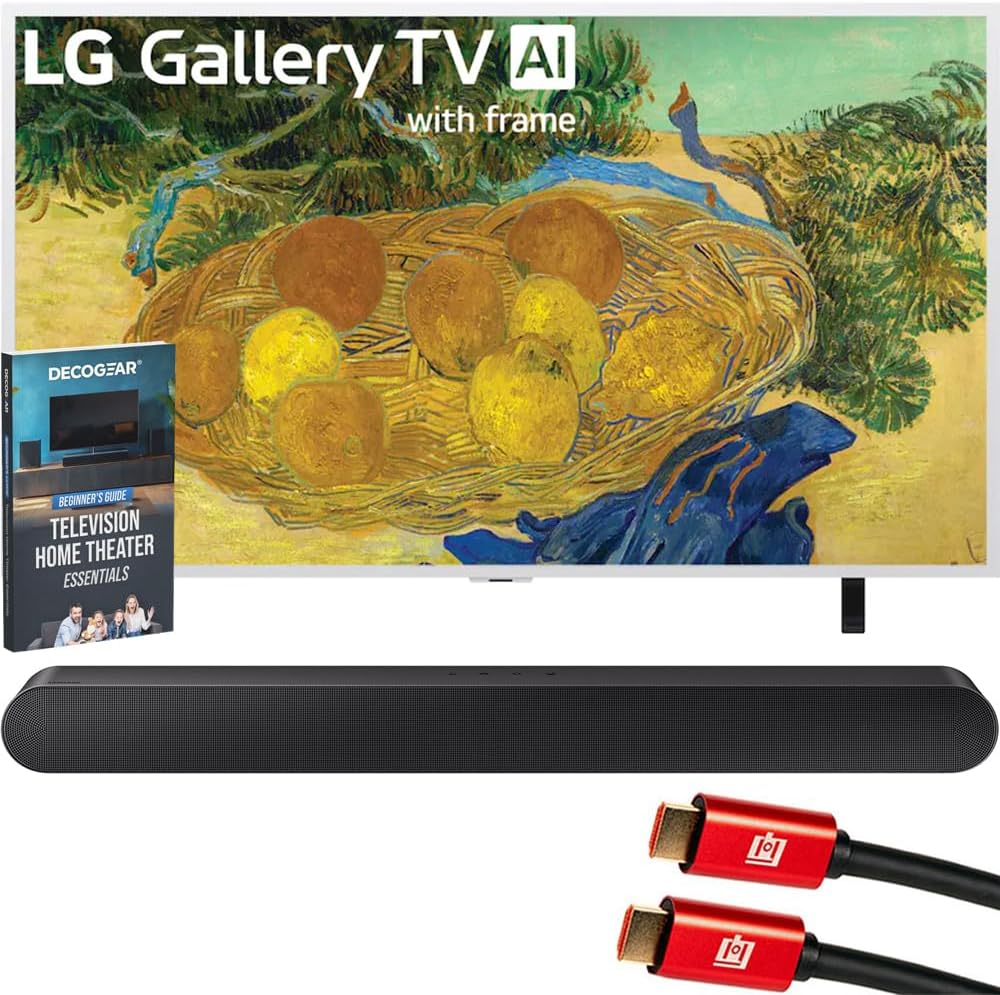 LG 55 Inch Gallery TV with Frame LX7B Mini LED 4K Smart TV 2026 55LX7BPUA Bundle with Samsung HW-S50B 3.0ch All-in-One Soundbar, 2X HDMI Cable and Deco Gear Home Theater Beginner's Guide