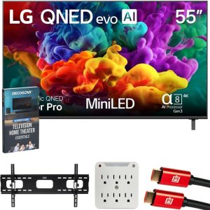 LG 55" QNED evo AI QNED84B Mini LED 4K Smart TV 55QNED84BUA Bundle with Deco Mount 37"-100" TV Wall Mount, 2X 6FT HDMI Cable, 6-Outlet Surge Adapter and Deco Gear Home Theater Beginner's Guide