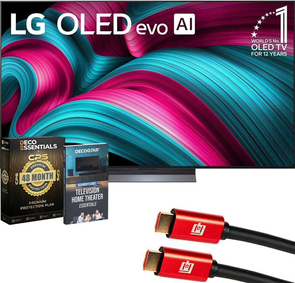LG 65 Inch C5 Series OLED evo 4K UHD Smart webOS TV (2025) OLED65C5PUA Bundle with 4 YR CPS Enhanced Protection Pack, 2X 6FT HDMI Cable and Deco Gear Home Theater Beginner's Guide